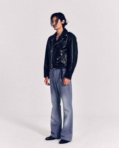 [REVURA] BURN OUT FLARE FAUX RIDER JACKET