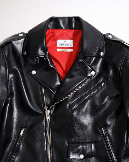 [REVURA] BURN OUT FLARE FAUX RIDER JACKET
