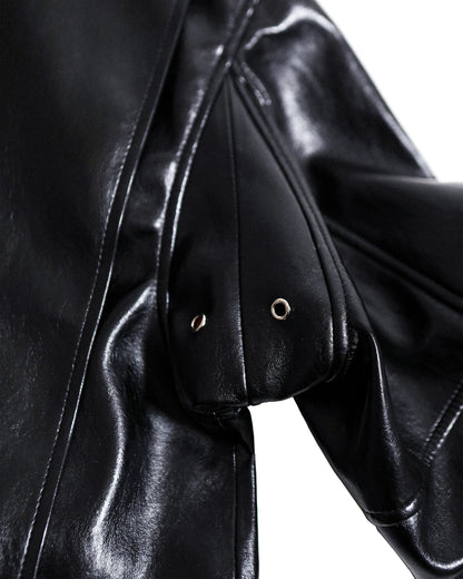 [REVURA] BURN OUT FLARE FAUX RIDER JACKET