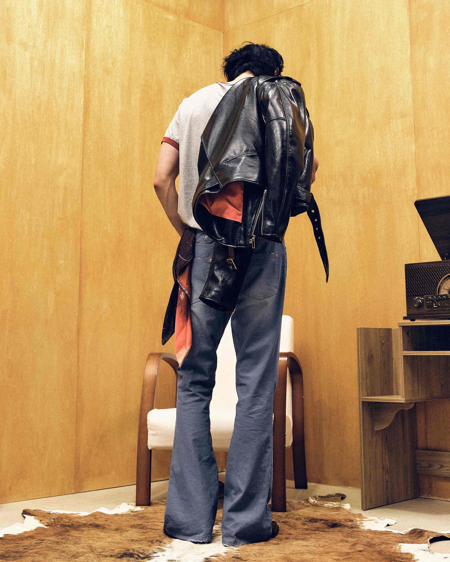 【REVURA レビュ―ラ】BURN OUT FLARE FAUX RIDER JACKET