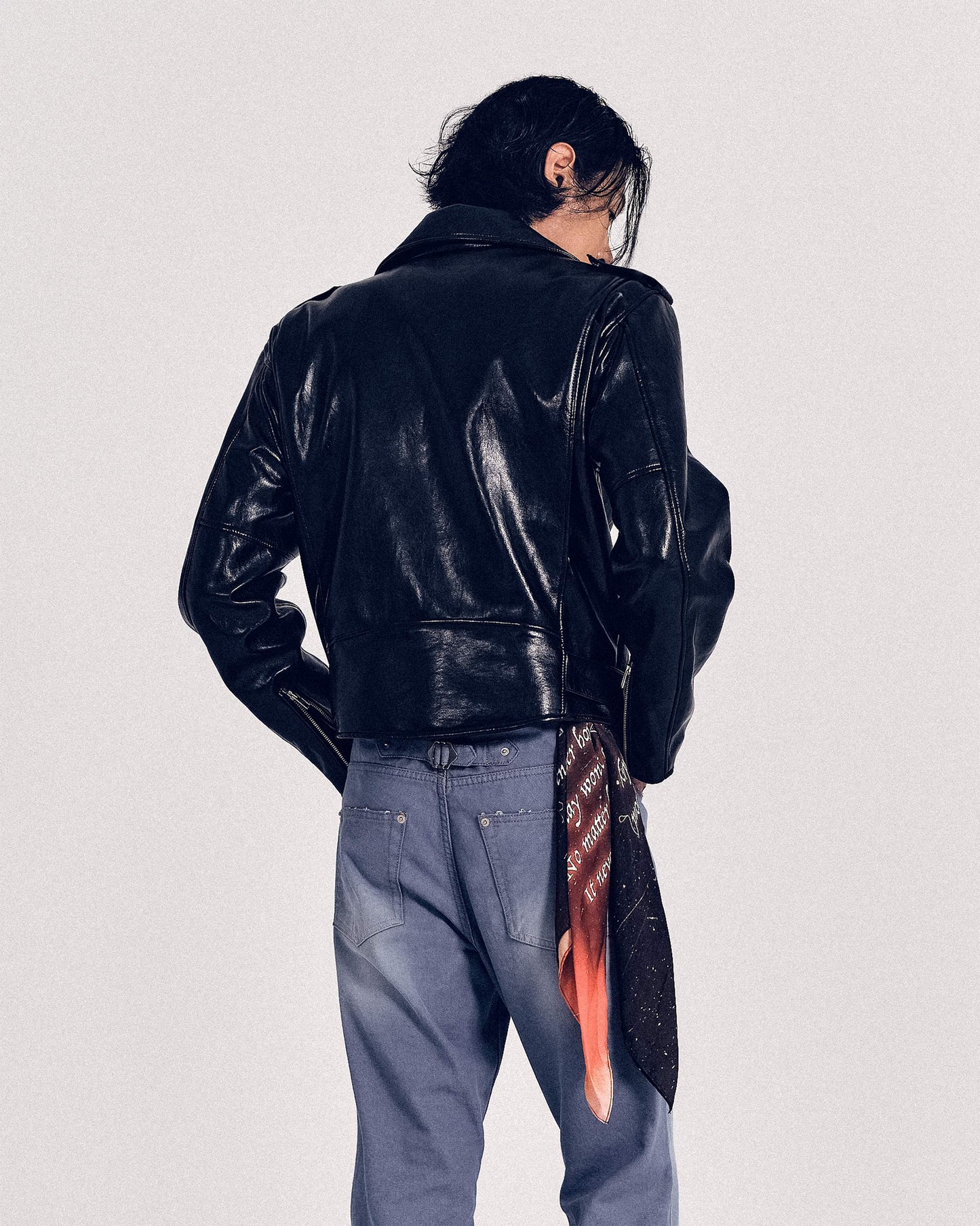 【REVURA レビュ―ラ】BURN OUT FLARE FAUX RIDER JACKET