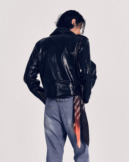 [REVURA] BURN OUT FLARE FAUX RIDER JACKET