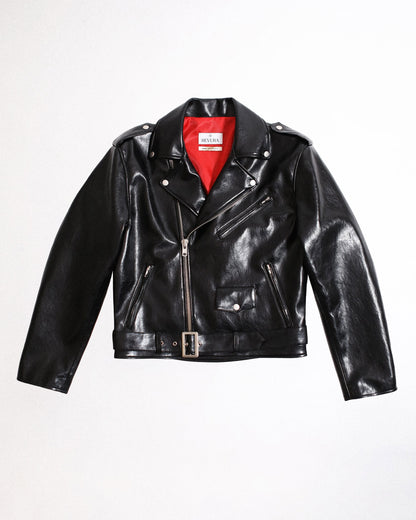 [REVURA] BURN OUT FLARE FAUX RIDER JACKET
