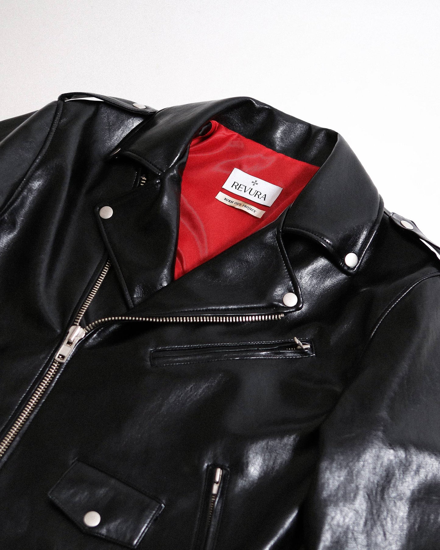 【REVURA レビュ―ラ】BURN OUT FLARE FAUX RIDER JACKET