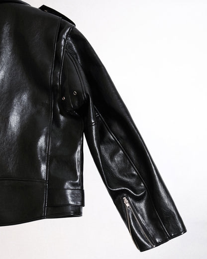 [REVURA] BURN OUT FLARE FAUX RIDER JACKET