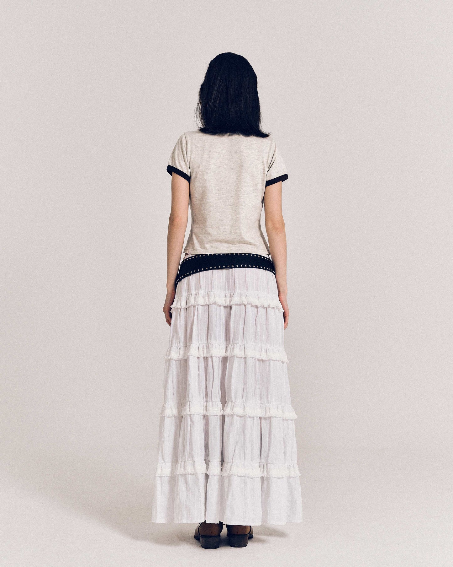 【REVURA レビュ―ラ】BURN OUT FRAY RINGER T-SHIRT OATMEAL / BROWN - S (W / CROP FIT)