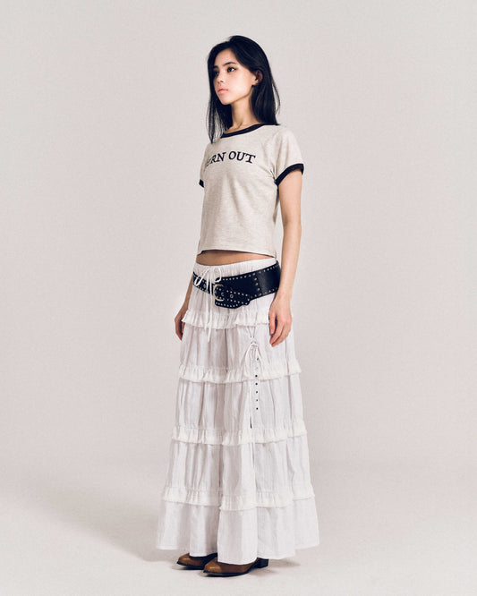 【REVURA レビュ―ラ】BURN OUT FRAY RINGER T-SHIRT OATMEAL / BROWN - S (W / CROP FIT)