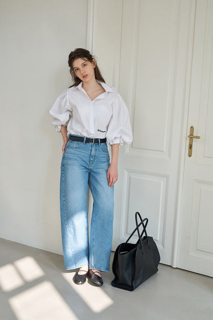 Mood Dotto Shirt アイボリー デニムパンツ スタイリング 韓国ファッション
