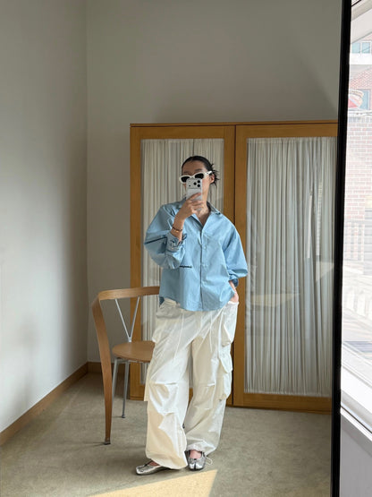 Mood Dotto Shirt スカイブルー スラックス コーディネート 着用例
