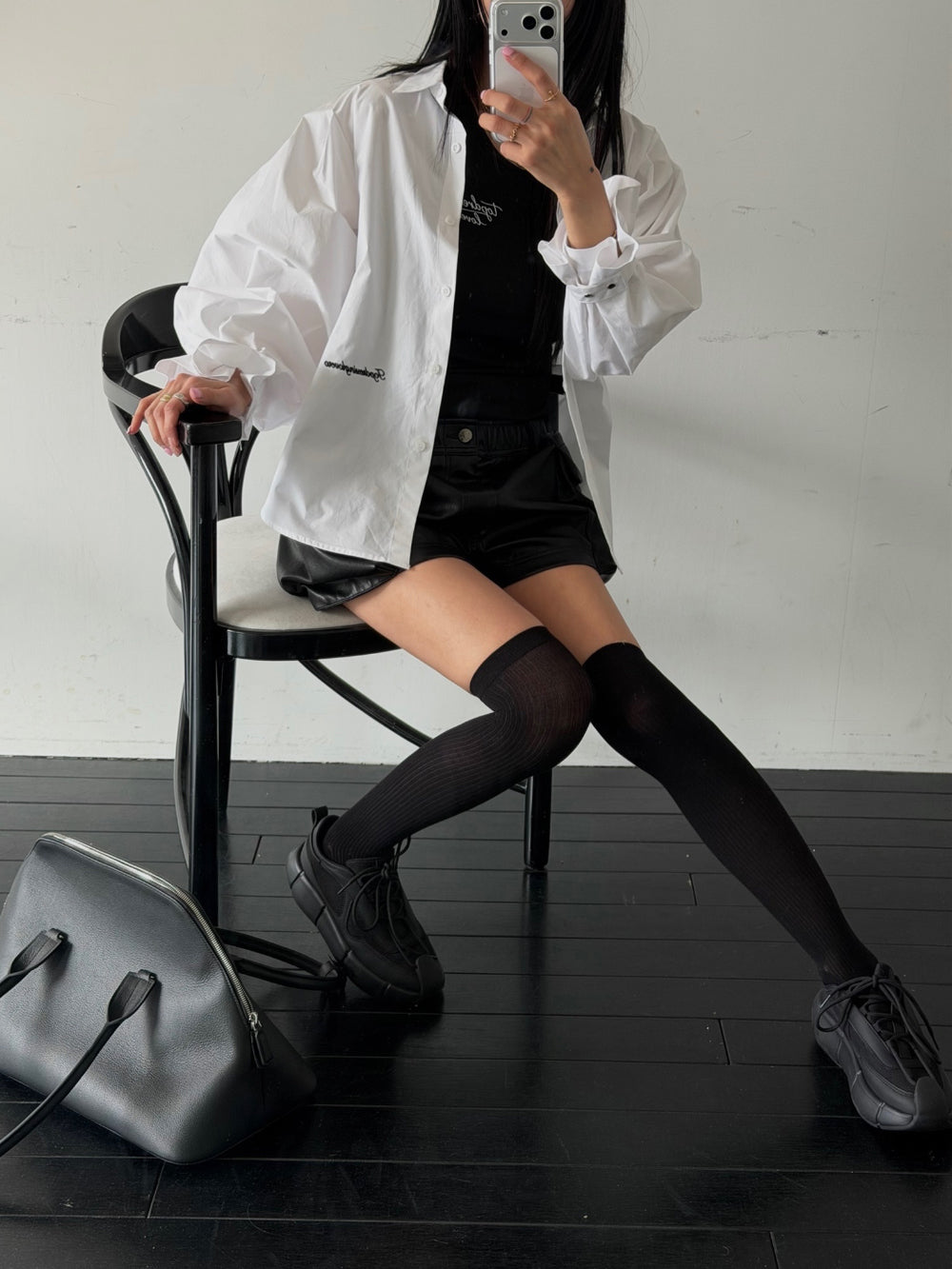 WooStore TOPDRESSING 韓国ファッション 2026SS シャツ IVORY SKYBLUE FREESIZE

