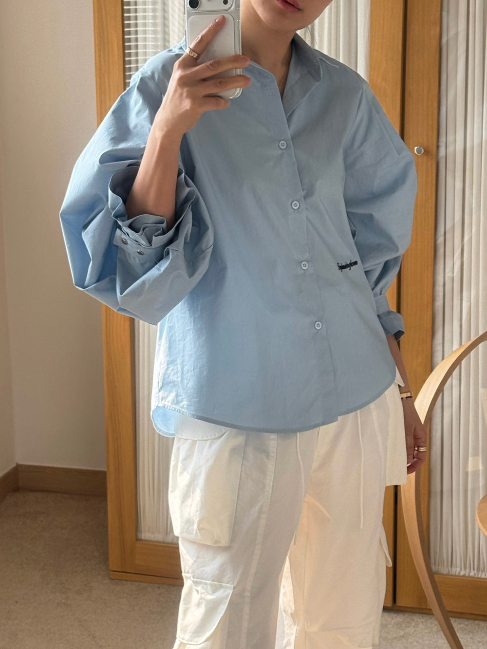 TOPDRESSING Mood Dotto Shirt スカイブルー 着用イメージ 正面
