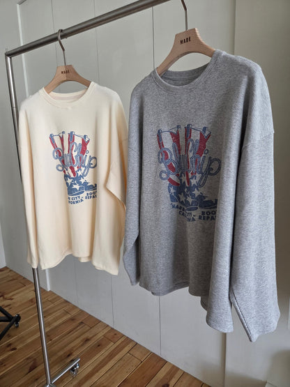 ワッフルロンT クリームとメランジの2色展開