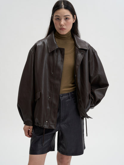 [MAGJAY 2025AW] Volume Leather Bomber Jacket