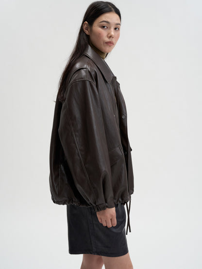 [MAGJAY 2025AW] Volume Leather Bomber Jacket