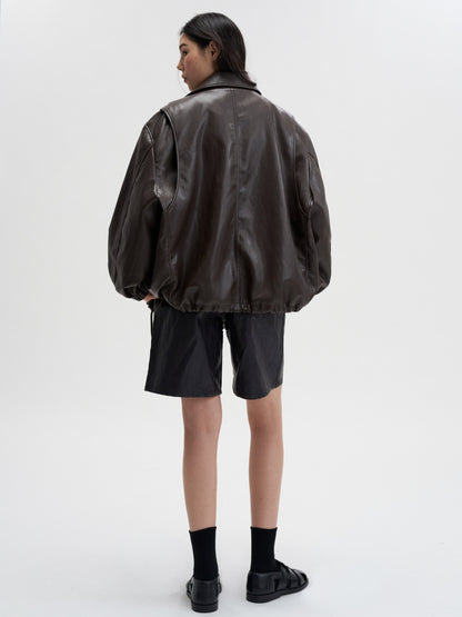 [MAGJAY 2025AW] Volume Leather Bomber Jacket