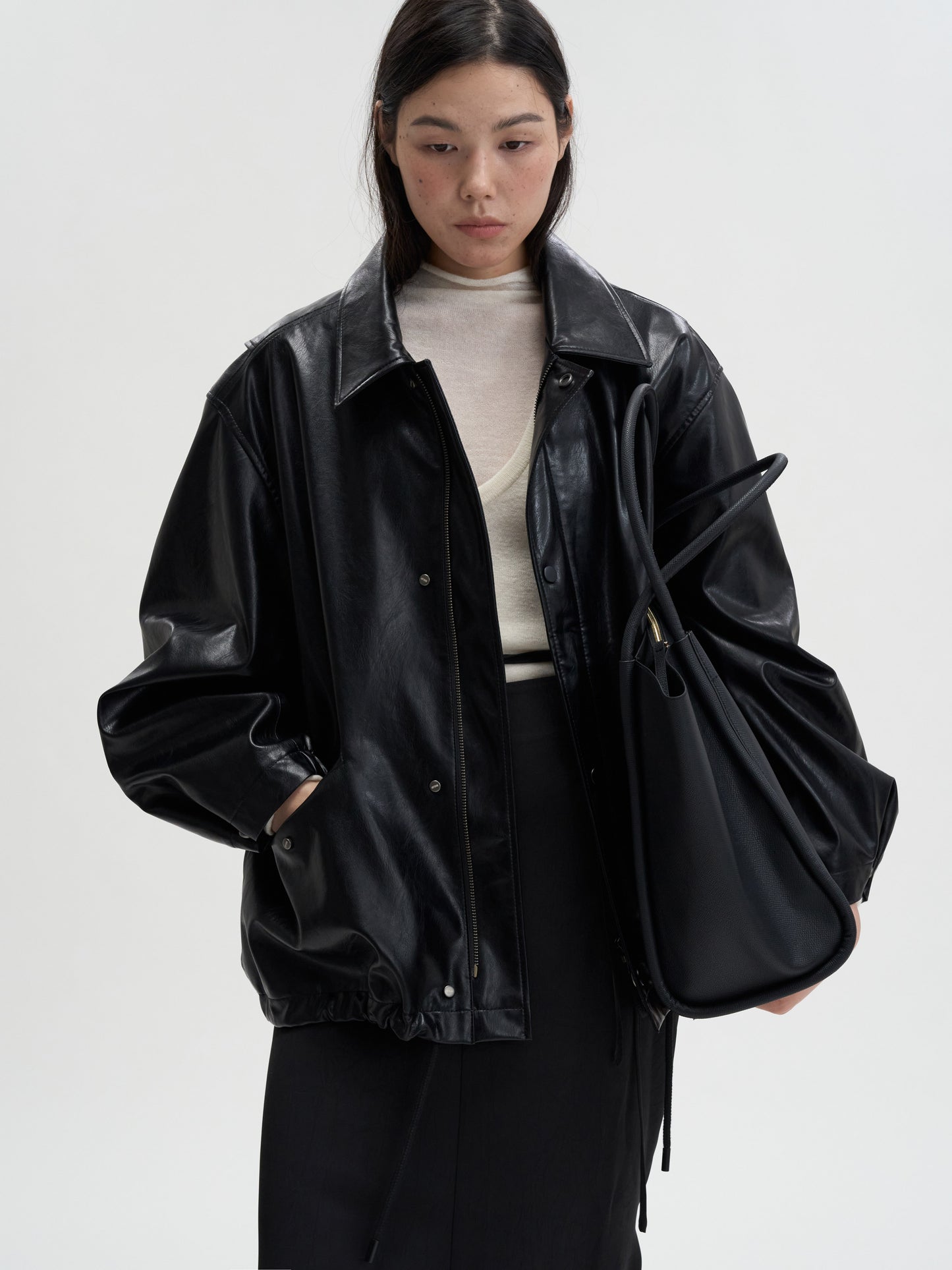 【MAGJAY 2025AW】Volume Leather Bomber Jacket