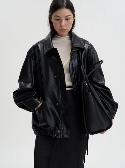 [MAGJAY 2025AW] Volume Leather Bomber Jacket