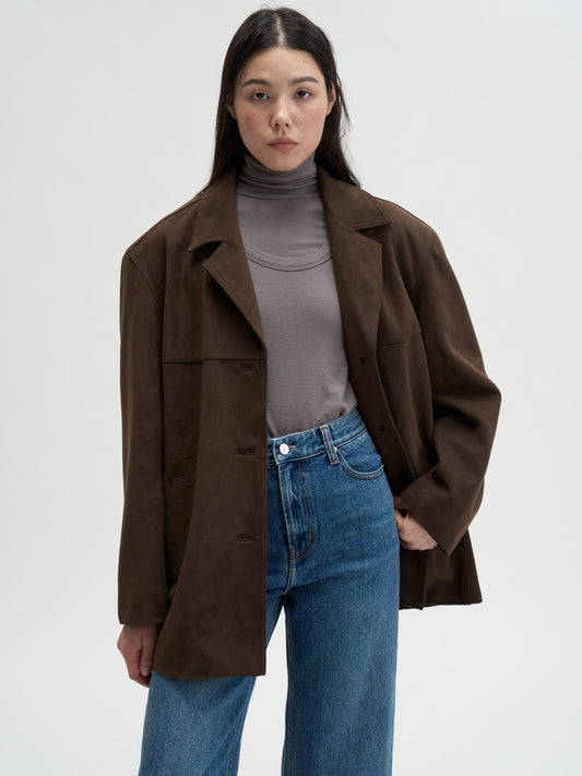 【MAGJAY 2025AW】Relax Suede Blazer - Dark Brown