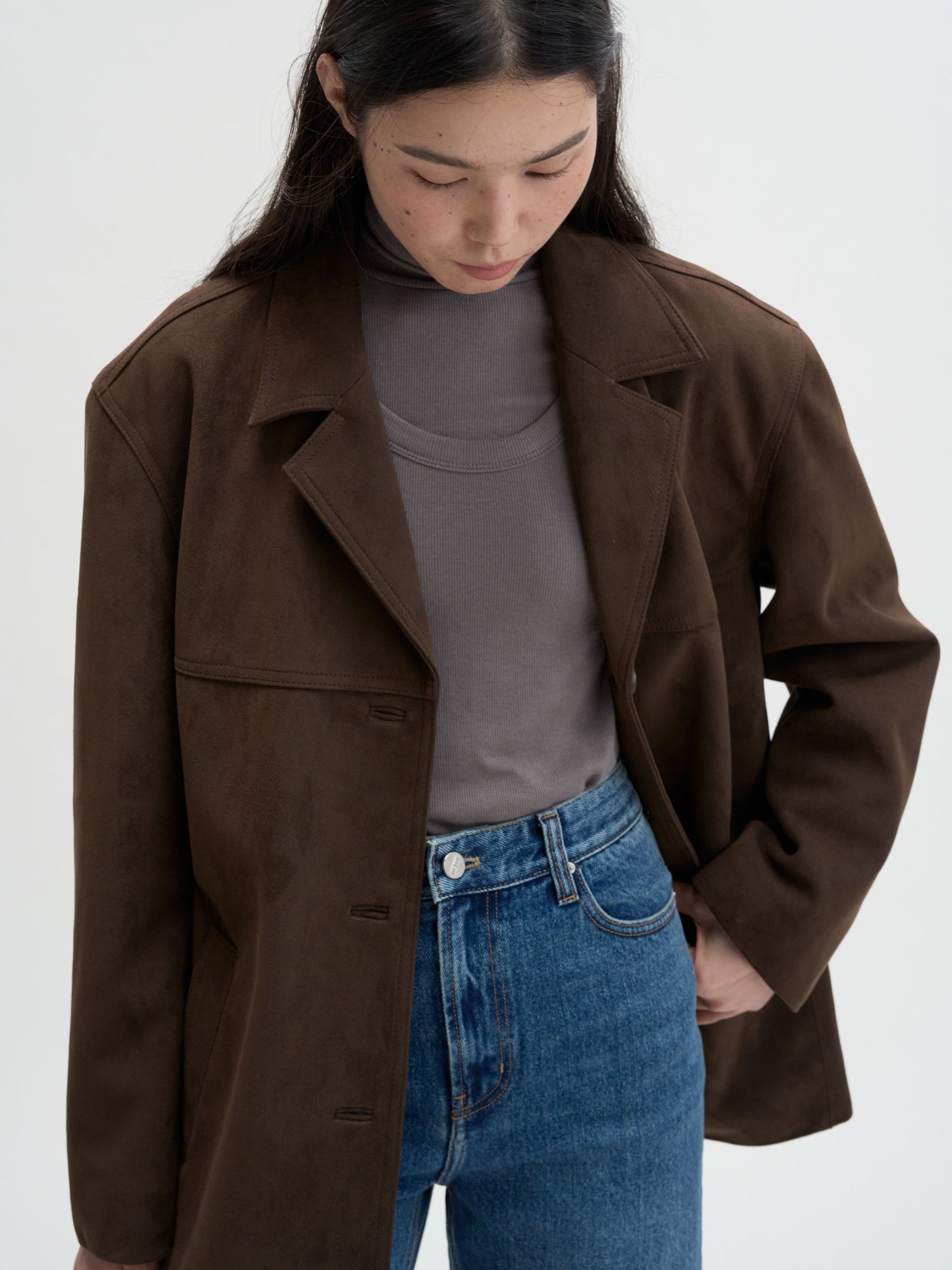 【MAGJAY 2025AW】Relax Suede Blazer - Dark Brown