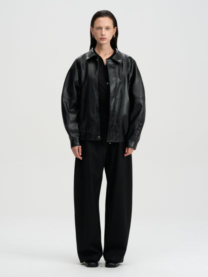 [MAGJAY 2025AW] Volume Leather Bomber Jacket - Black