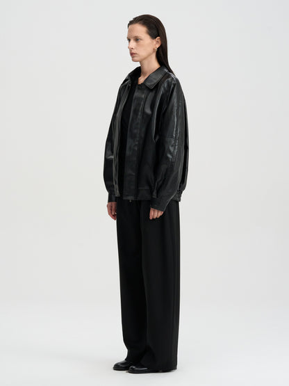 [MAGJAY 2025AW] Volume Leather Bomber Jacket - Black
