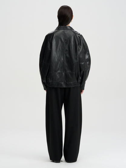 [MAGJAY 2025AW] Volume Leather Bomber Jacket - Black