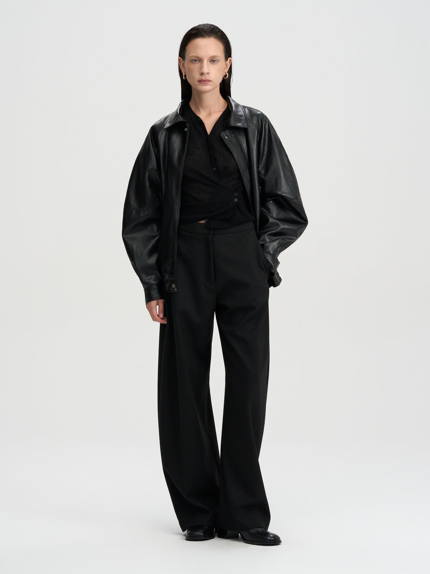 【MAGJAY 2025AW】Volume Leather Bomber Jacket - Black