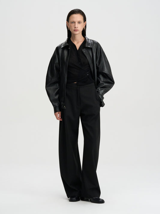 【MAGJAY 2025AW】Volume Leather Bomber Jacket - Black