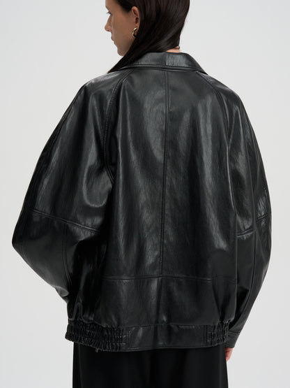 [MAGJAY 2025AW] Volume Leather Bomber Jacket - Black