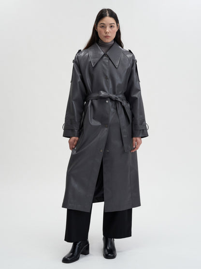 [MAGJAY 2025AW] Mod Leather Trench Coat - Gray