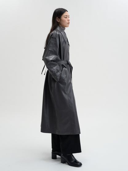 [MAGJAY 2025AW] Mod Leather Trench Coat - Gray