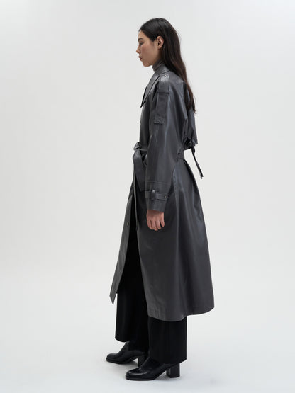 [MAGJAY 2025AW] Mod Leather Trench Coat - Gray