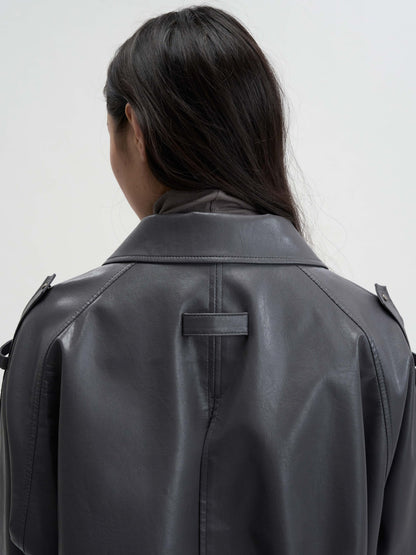 [MAGJAY 2025AW] Mod Leather Trench Coat - Gray
