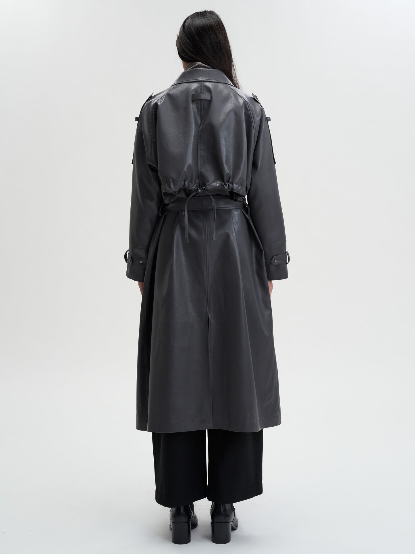 【MAGJAY 2025AW】Mod Leather Trench Coat - Gray