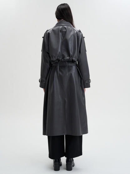 [MAGJAY 2025AW] Mod Leather Trench Coat - Gray