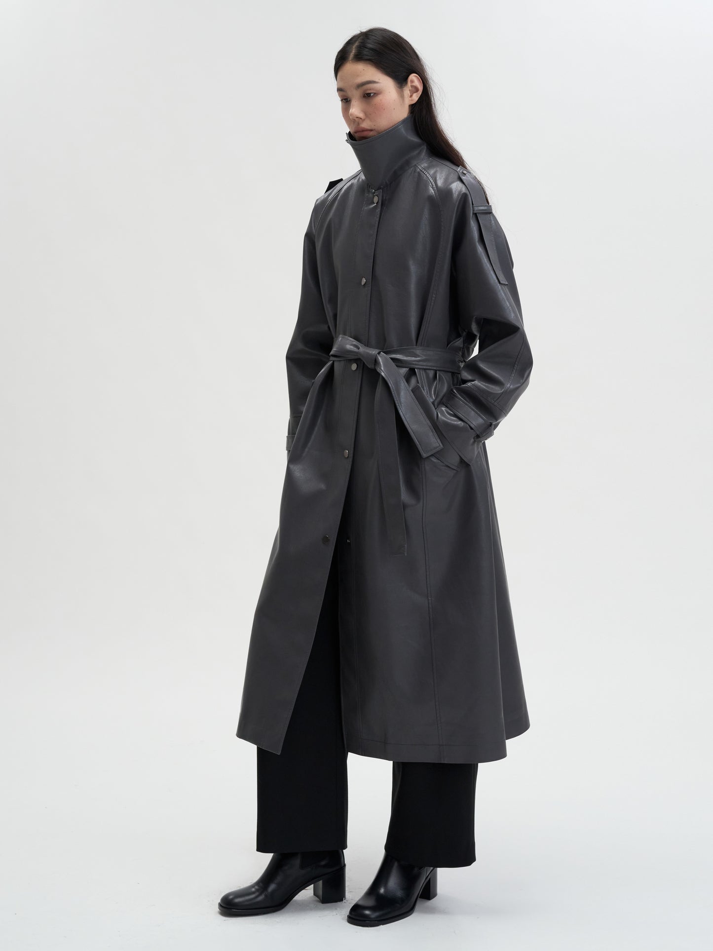 【MAGJAY 2025AW】Mod Leather Trench Coat - Gray