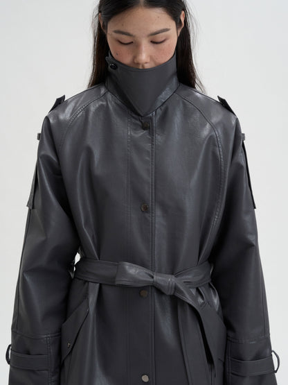 [MAGJAY 2025AW] Mod Leather Trench Coat - Gray