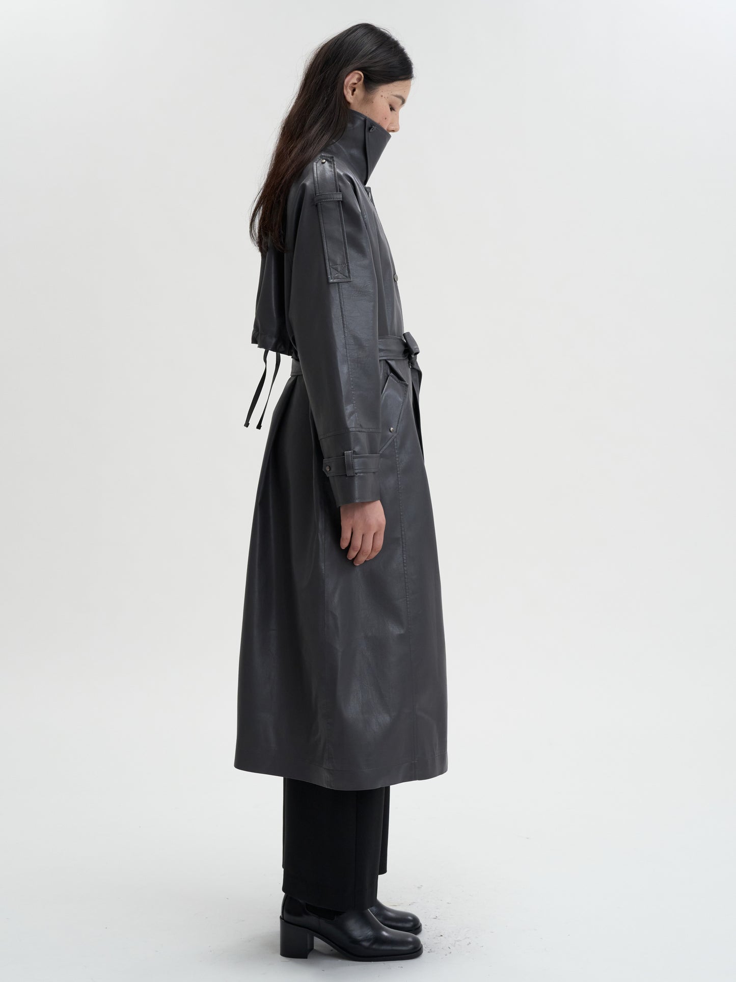 【MAGJAY 2025AW】Mod Leather Trench Coat - Gray