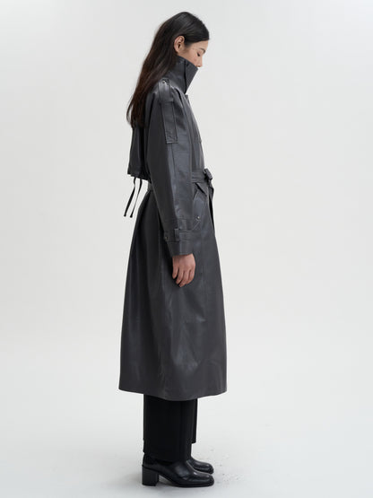 [MAGJAY 2025AW] Mod Leather Trench Coat - Gray