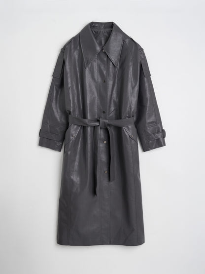 [MAGJAY 2025AW] Mod Leather Trench Coat - Gray