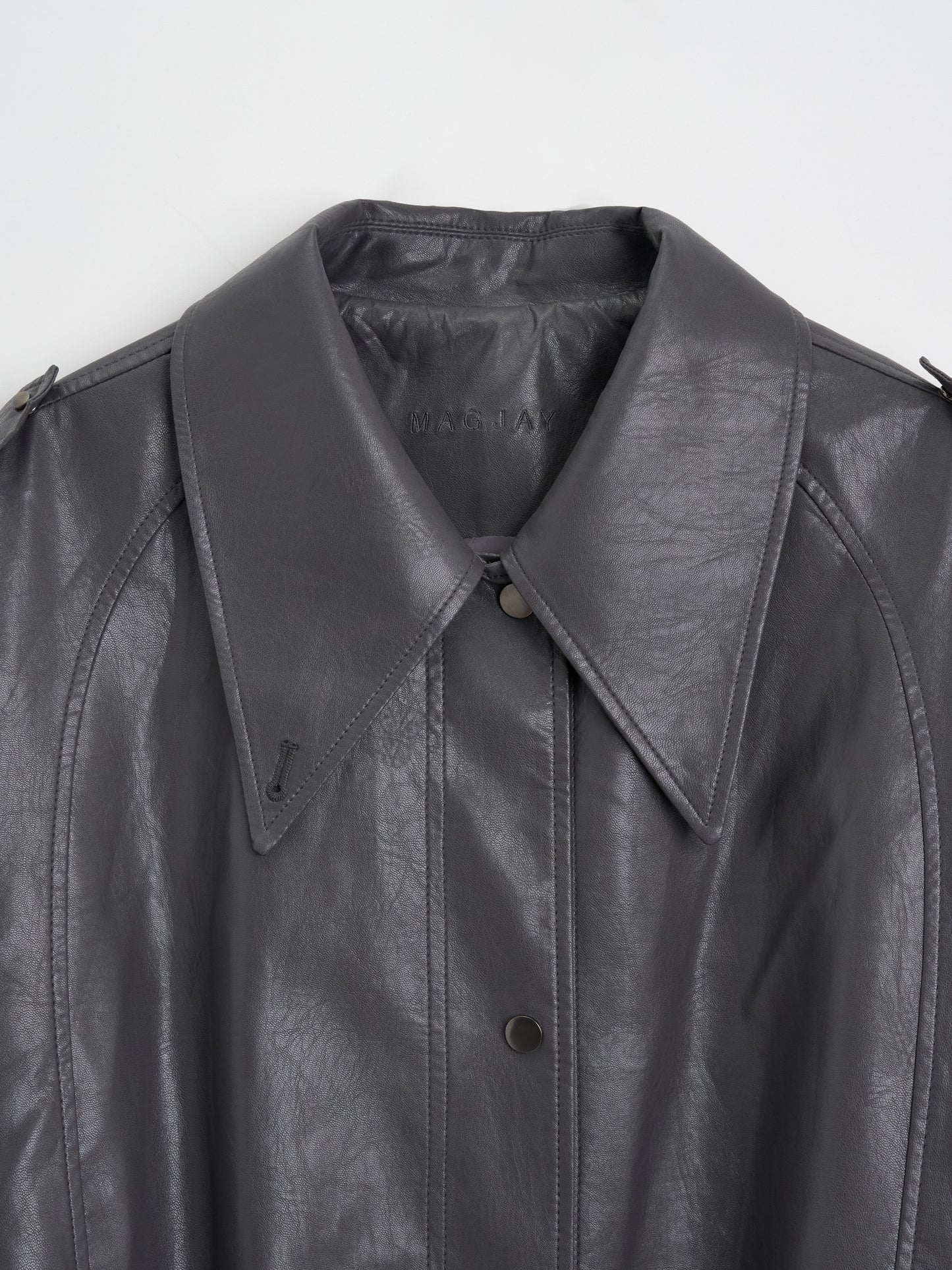 【MAGJAY 2025AW】Mod Leather Trench Coat - Gray