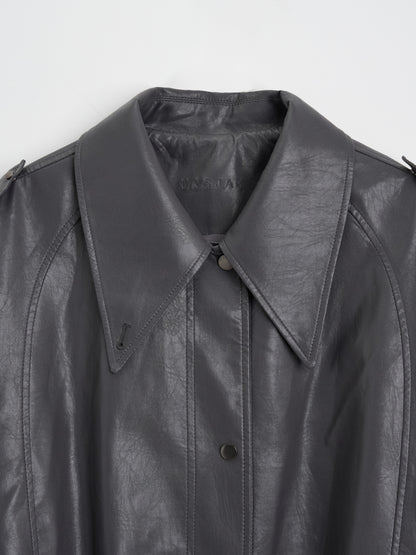 [MAGJAY 2025AW] Mod Leather Trench Coat - Gray