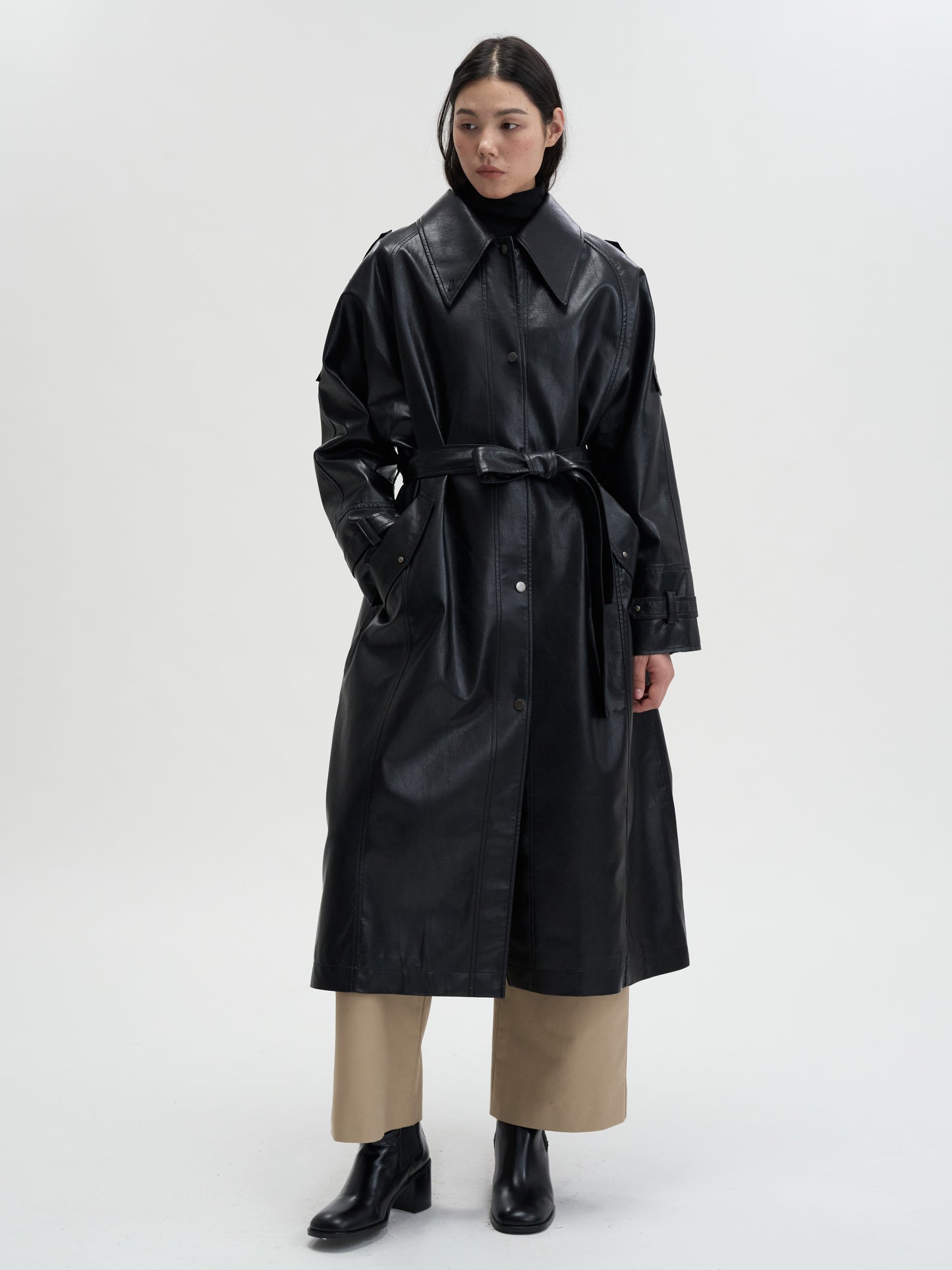 【MAGJAY 2025AW】Mod Leather Trench Coat - Gray