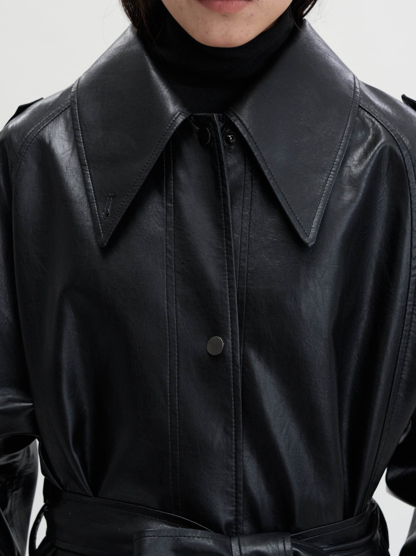 【MAGJAY 2025AW】Mod Leather Trench Coat - Gray