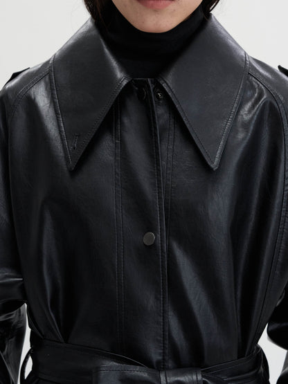 [MAGJAY 2025AW] Mod Leather Trench Coat - Gray