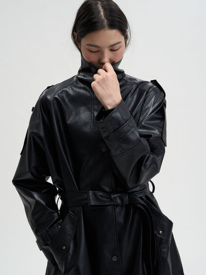 [MAGJAY 2025AW] Mod Leather Trench Coat - Gray