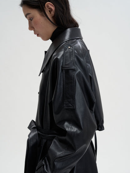 [MAGJAY 2025AW] Mod Leather Trench Coat - Gray
