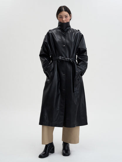 [MAGJAY 2025AW] Mod Leather Trench Coat - Gray
