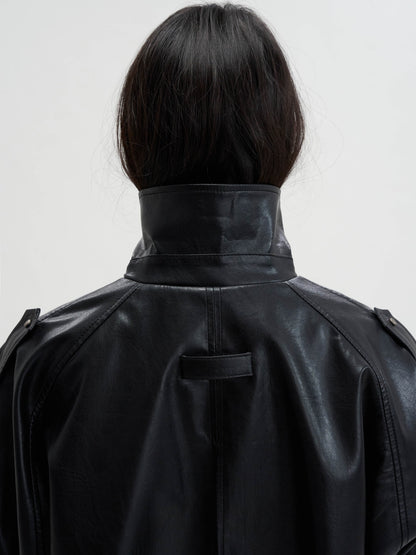 [MAGJAY 2025AW] Mod Leather Trench Coat - Gray
