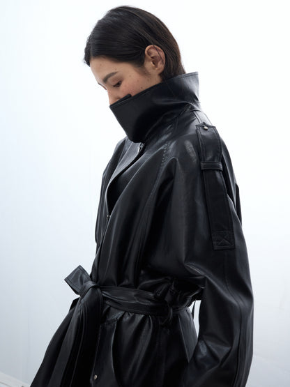 [MAGJAY 2025AW] Mod Leather Trench Coat - Gray